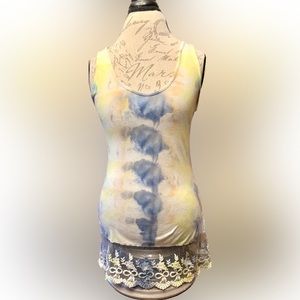 Upcycled ice-dyed laced tank for layering; Woman’s M.